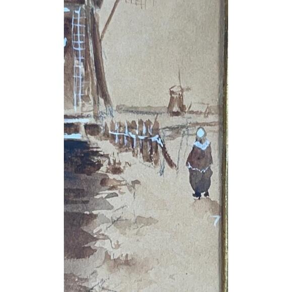 Antique Louis Apal Dutch Windmill Original Watercolor Gold Ornate Frame RARE - Picture 6 of 14